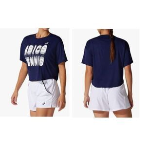 ASICS Women's Court Graphic Cropped Tennis Tee, Navy, S